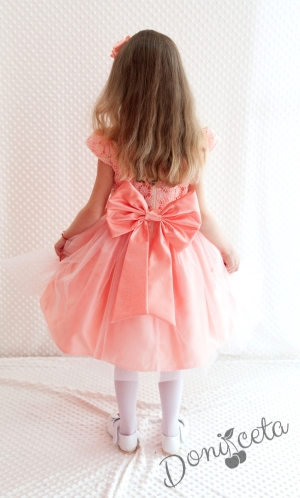 Официална детска рокля в прасковено с дантела и тюл и 3D розички Бояна