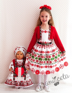 Детска рокля за момиче тип народна носия с фолклорни мотиви и диадема