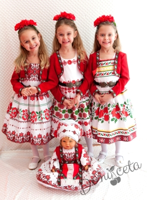 Детска рокля за момиче тип народна носия с фолклорни мотиви и диадема