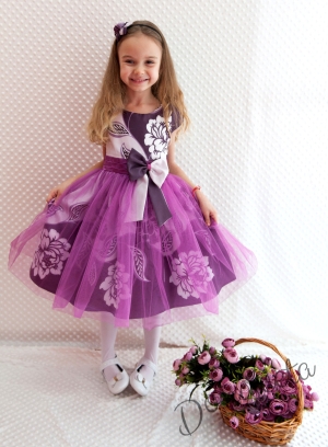 Официална детска рокля Любяна в лилаво на цветя 