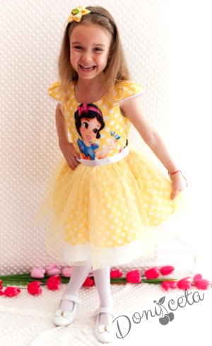 Официална детска рокля с тюл в жълто със Снежанка 267СТ