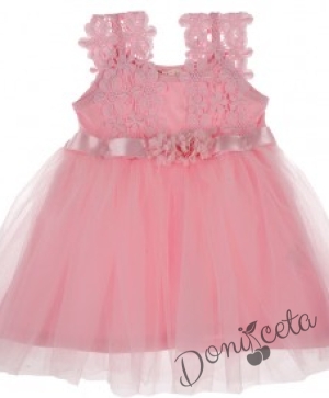 Официална или ежедневна детска рокля Невена в розово с тюл