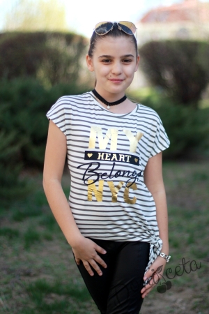 Детска туника/тениска за момиче с къс ръкав с надпис в златисто