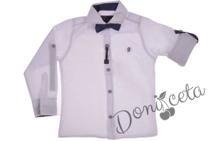  Детска риза с дълъг ръкав  в бяло с папионка за момче