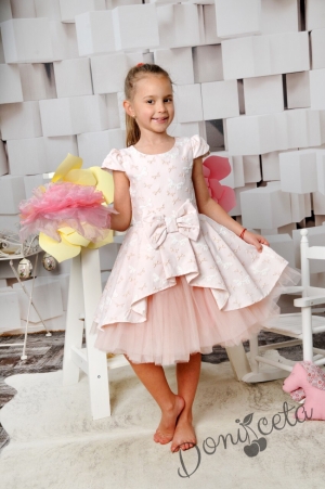 Официална детска рокля Вики в прасковен цвят на пеперуди и тюл