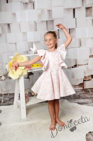 Официална детска рокля в прасковено на пеперуди Вики