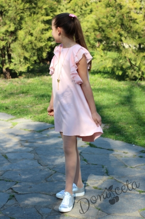 Лятна детска рокля Контраст в розово с блясък и аксесоар 