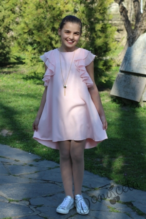 Лятна детска рокля Контраст в розово с блясък и аксесоар 