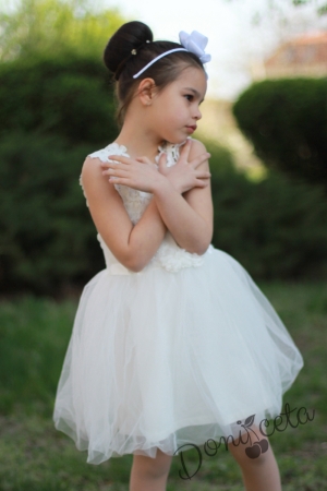 Официална детска рокля Невена в екрю с тюл