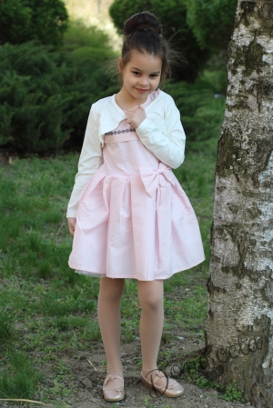 Лятна детска рокля в розово с болеро в бяло