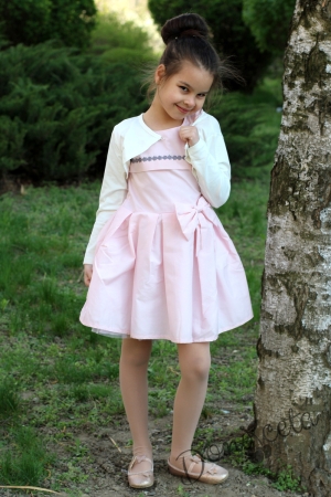 Лятна детска рокля в розово с болеро в бяло
