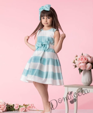 Официална или ежедневна детска рокля в тюркоаз/мента райе