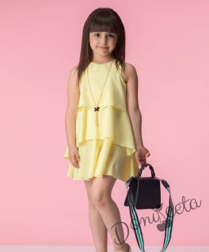 Лятна детска рокля Контраст в жълто с аксесоар 