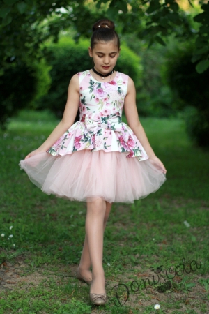 Официална детска рокля Надежда на цветя с тюл в пепел от рози 