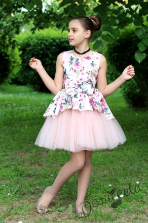 Официална детска рокля на цветя с тюл в пепел от рози Павлина