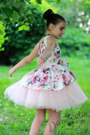 Официална детска рокля Надежда на цветя с тюл в пепел от рози 