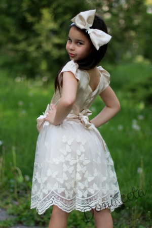 Официална детска рокля в екрю с пеперуди с болеро