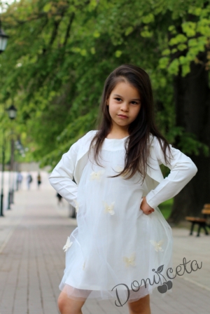 Ежедневна или официална детска рокля Евелин с пеперуди в екрю с болеро