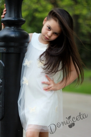 Ежедневна или официална детска рокля Евелин с пеперуди в екрю с болеро
