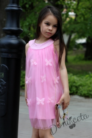 Ежедневна или официална детска рокля Деси с пеперуди в розово