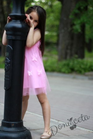 Ежедневна или официална детска рокля Деси с пеперуди в розово