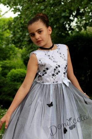 Официална детска дълга рокля с дантела и пеперуди без ръкав