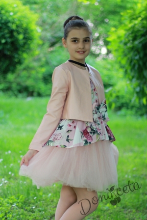 Официална детска рокля Надежда на цветя с тюл с късо кожено яке