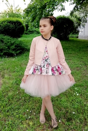 Официална детска рокля Надежда на цветя с тюл с късо кожено яке