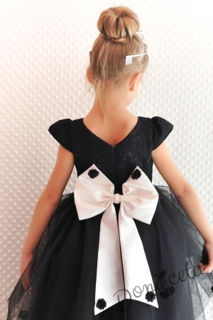 Официална детска дълга рокля в черно с голяма панделка отзад 278ЧТД
