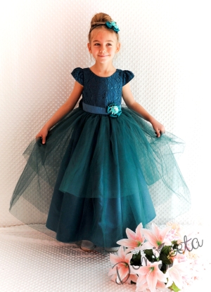 Официална детска дълга рокля в зелено 278ЗТД