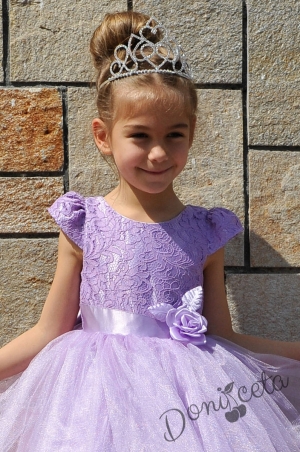 Официална детска дълга рокля в лилаво с 3D цветя Лина