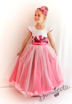 Официална дълга детска рокля с рози с цветя