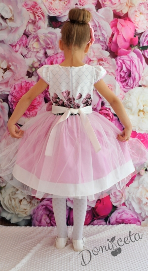 Официална детска/бебешка рокля Ива с цветя и тюл 290РРТ