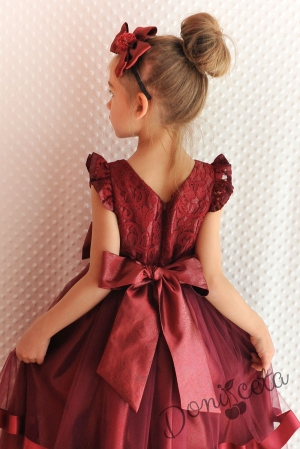 Официална детска дълга рокля в бордо до земята за принцеси