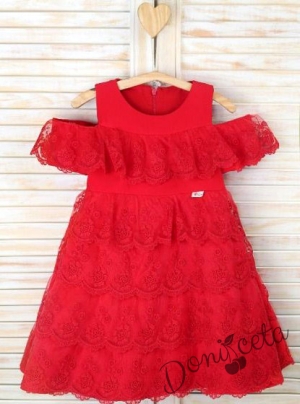 Празнична детска рокля в червено от дантела