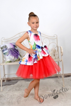 Официална детска рокля на цветя с тюл в цвят малина Калина