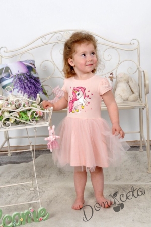 Лятна детска рокля с тюл в розово с Еднорог 
