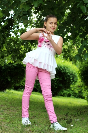 Летен дълъг прав панталон в розово 