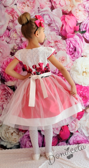 Официална детска рокля Цветелина с  цветя и тюл