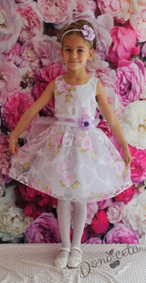 Официална детска рокля от органза за пролет-лято на цветя в лилаво/177ЗЛР