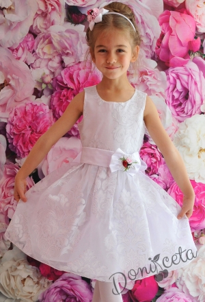 Официална детска/бебешка рокля в бяло Ава от органза за шаферка или кръщене