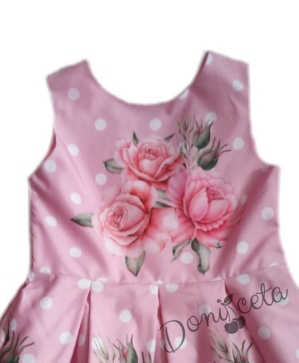 Детска рокля на цветя в розово и точки