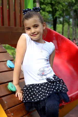 Детска рокля с панделка Алиса сини точки