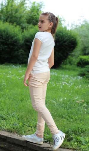 Летен дълъг прав панталон за момиче в бежово