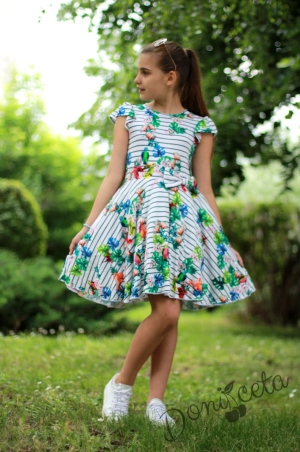 Лятна детска рокля с фламинго и цветя