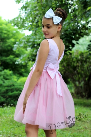 Официална или ежедневна детска рокля в розово на точки с тюл