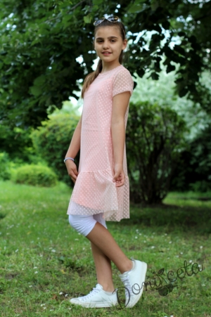 Детска рокля-туника в розово с дантела за момиче