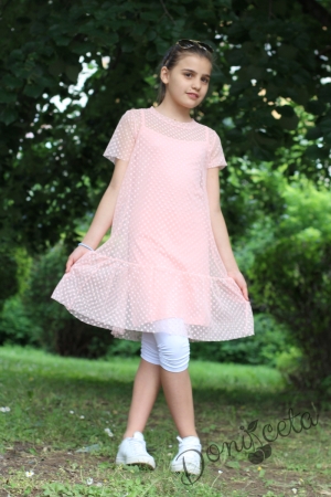 Детска рокля-туника в розово с дантела за момиче