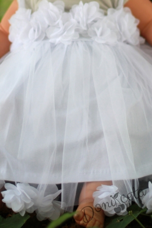 Бебешка официална рокля в бяло с тюл и с 3D розички Бара