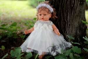 Официална детска/бебешка рокля Елиа в екрю с тюл с 3D розички